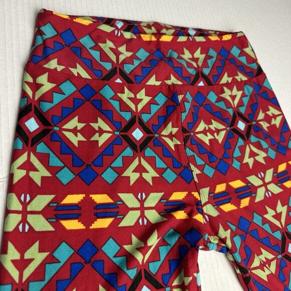 Lularoe Leggings Womens OS One Size Red Tribal Print Soft Stretch Ankle Comfort - Picture 2 of 5